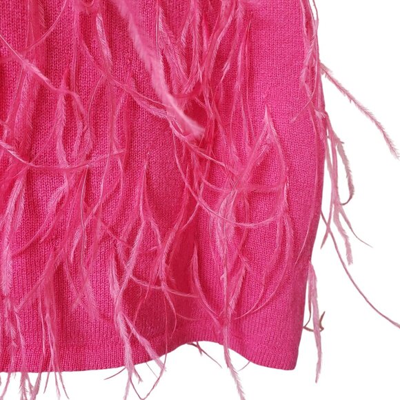 NEW Lapointe Cashmere Ostrich Feather Embroidered Crop Top Hot Pink Boho Chic - Picture 11 of 11
